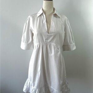 White Collared Dress with Eyelet Hem